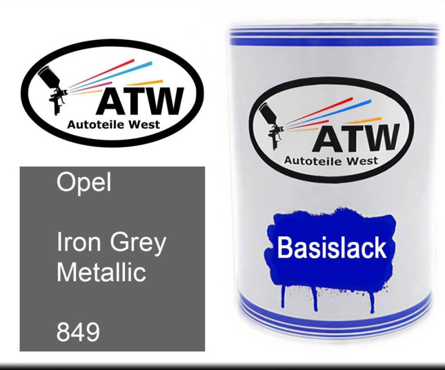 Opel, Iron Grey Metallic, 849: 500ml Lackdose, von ATW Autoteile West.